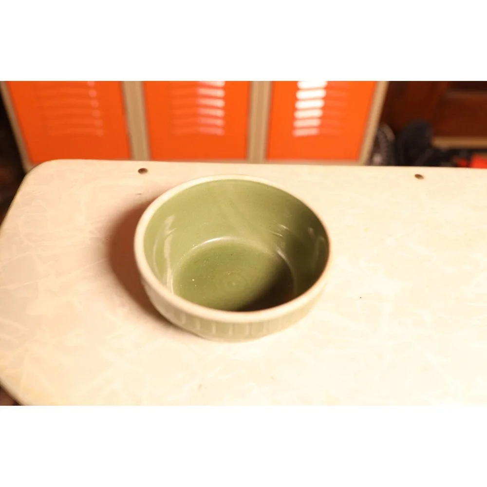 Americana General Sage Green Stoneware Mixing Bowl‎ Embossed Geometric 5.5 Inch